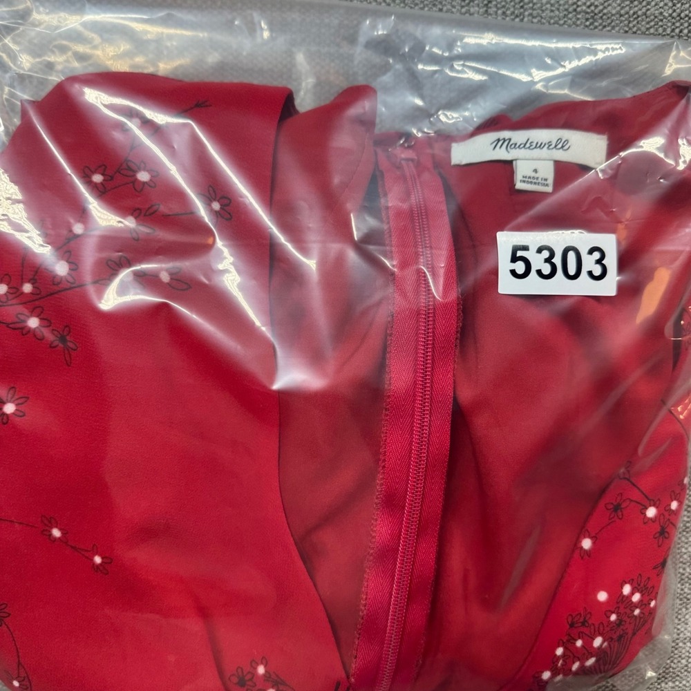 Madewell Floral Mini Dress Women 4 Red Long Sleeve V-Neck Wrap Style - Picture 9 of 9